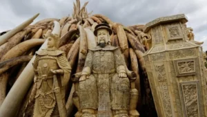The stockpile burned includes seized ivory carvings and statues